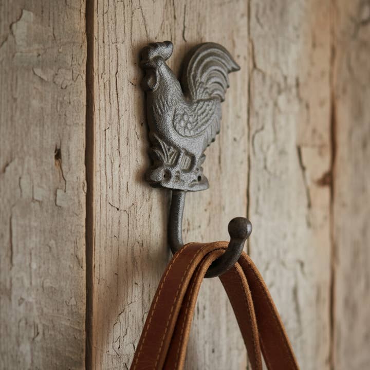 Rustic Cast Iron Rooster Hook, Farmhouse Wall Organizer for wholesale by Iron & Blossom