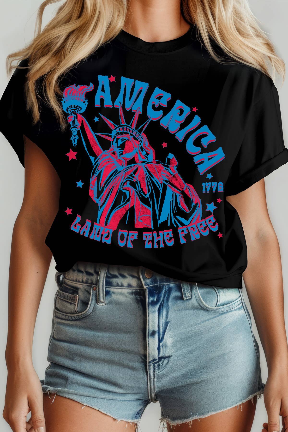 Amused by Blue - Wholesale Screen Printed T-Shirt - Women's - Women Freedom Graphic Print Short Sleeve Top0