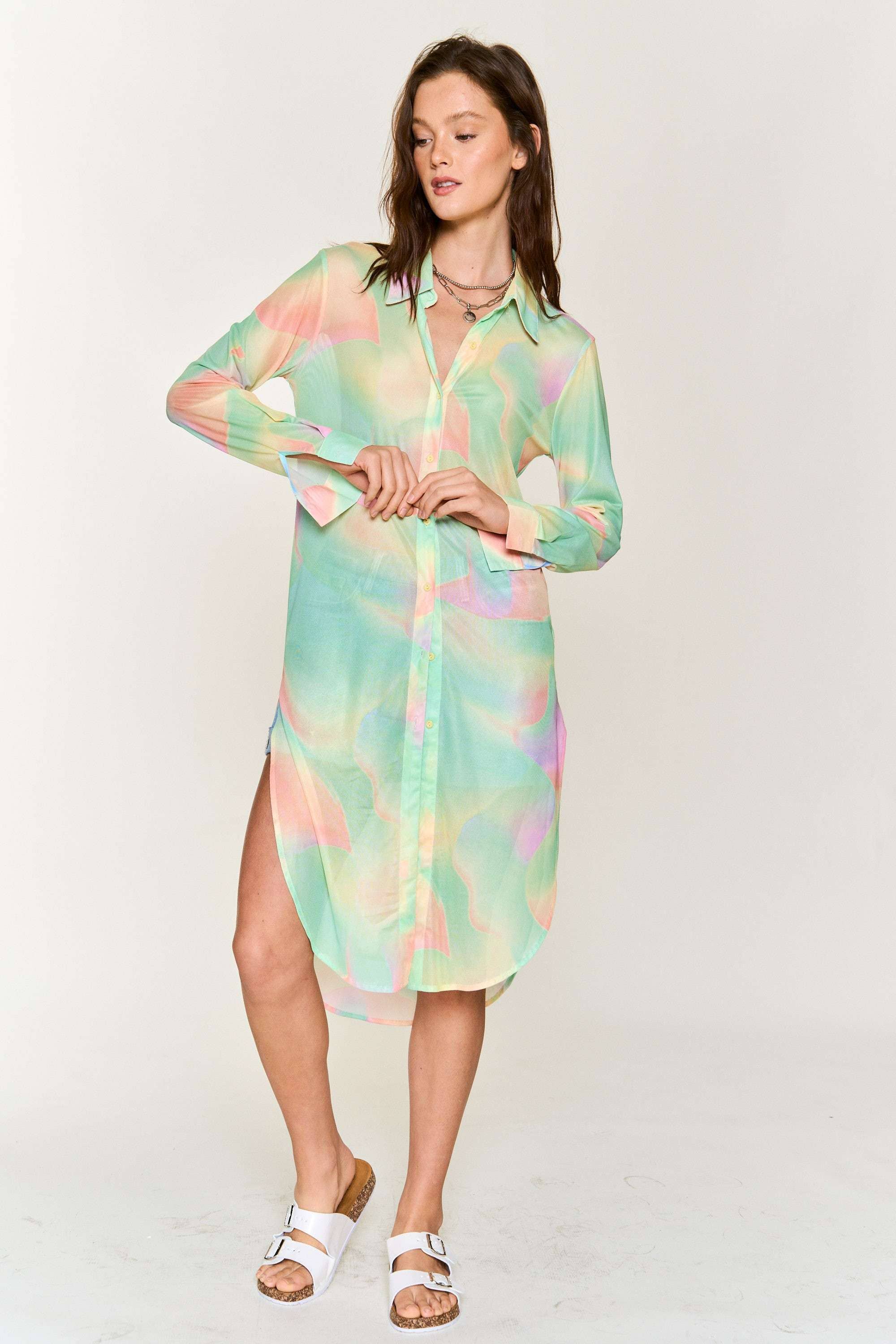 Hers & Mine - Wholesale Button Down Shirt - Women's - MESH TIE DYE BUTTON DOWN TUNIC SHIRT15