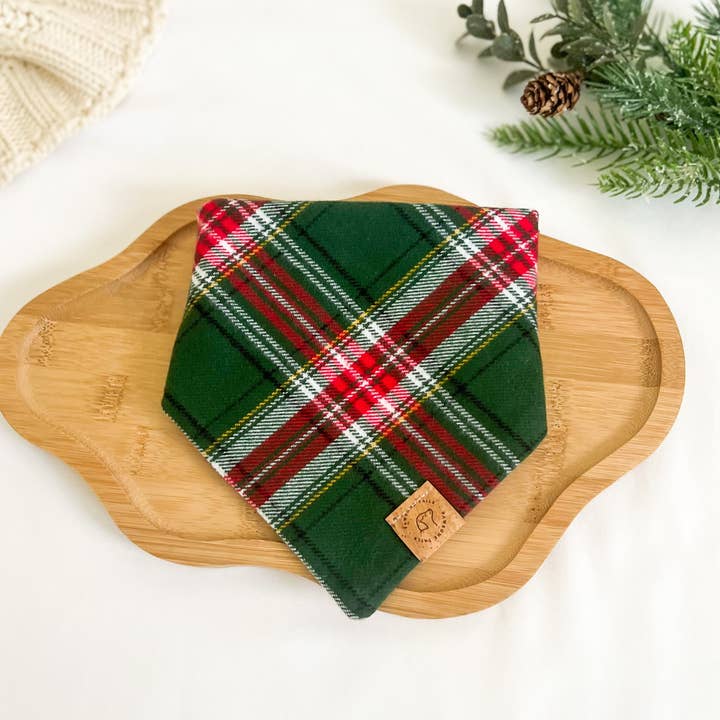 Evergreen Plaid Flannel Bandana for wholesale by Pawsome Tails