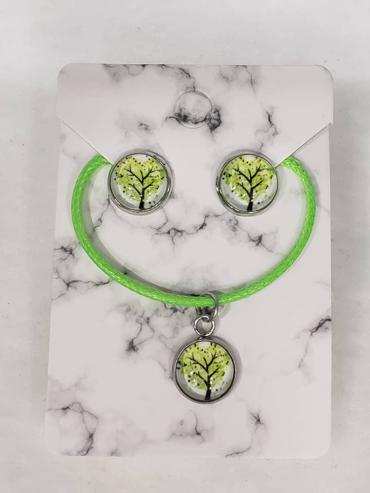 Conjunto Colar e Brincos Árvore da Vida Verde por atacado de emrac boutique