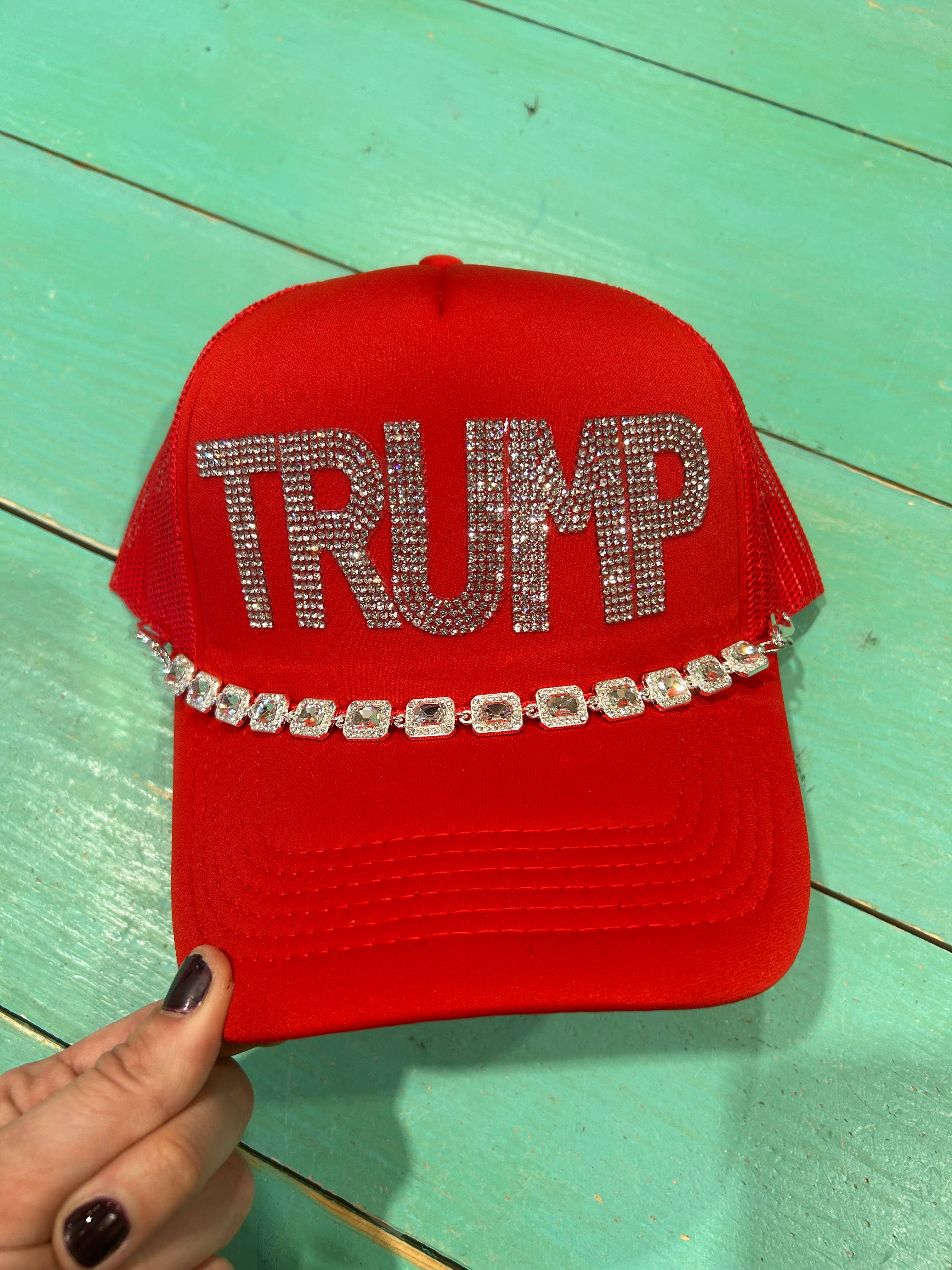 Vibes Hat Company – wholesale Trucker hat – Unisex – Rhinestone TRUMP Trucker | MAGA | Make America Great Again0