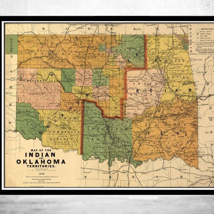 Vecchia mappa del Territorio Indiano dell'Oklahoma 1892 Mappa Vintage | Stampa d'Arte Murale Mappa Vintage per la vendita all'ingrosso da parte di OldCityPrints - Old Maps and Posters