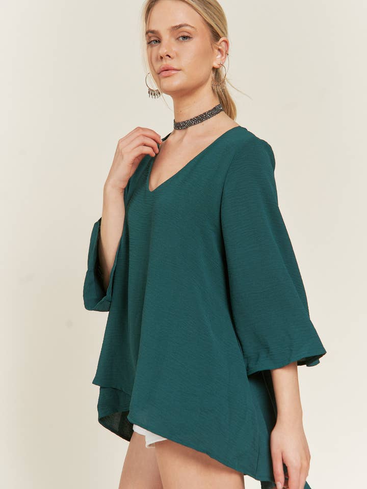 JADE BY JANE - Wholesale Tunic - Women's - V-Neck Mid bell sleeve top KRT108012