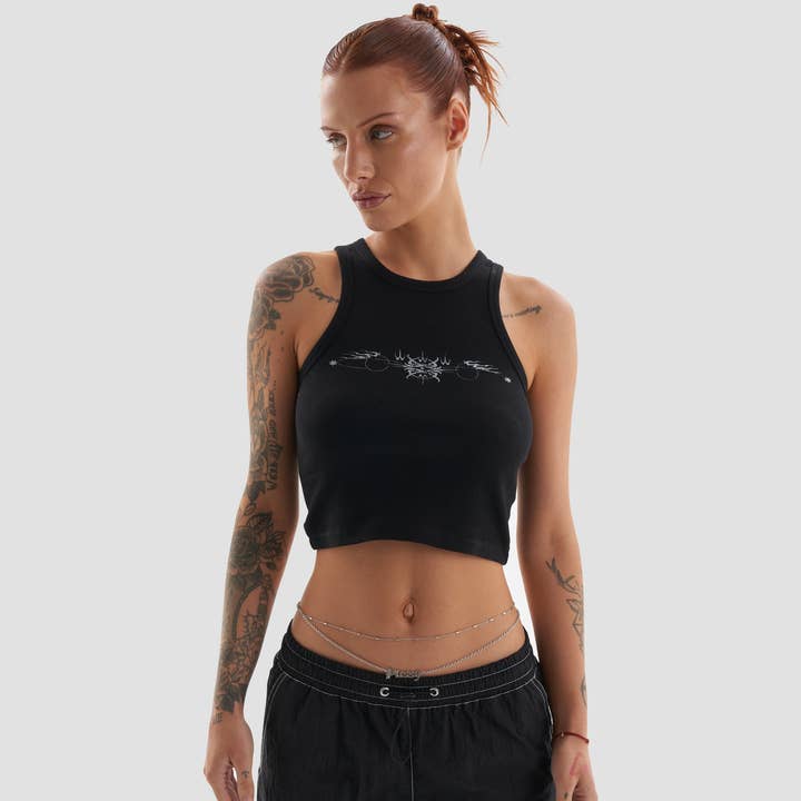 Chaîne à double ventre Kitty avec logo en argent pour la vente par Heretic Nine