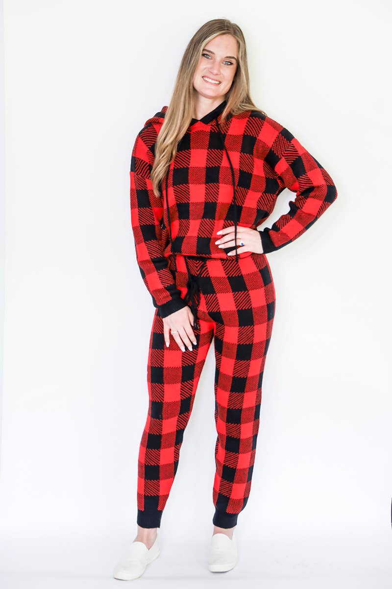 Plaid Red Black LW1054 Eliana Printed Loungewear Set for wholesale on Faire1