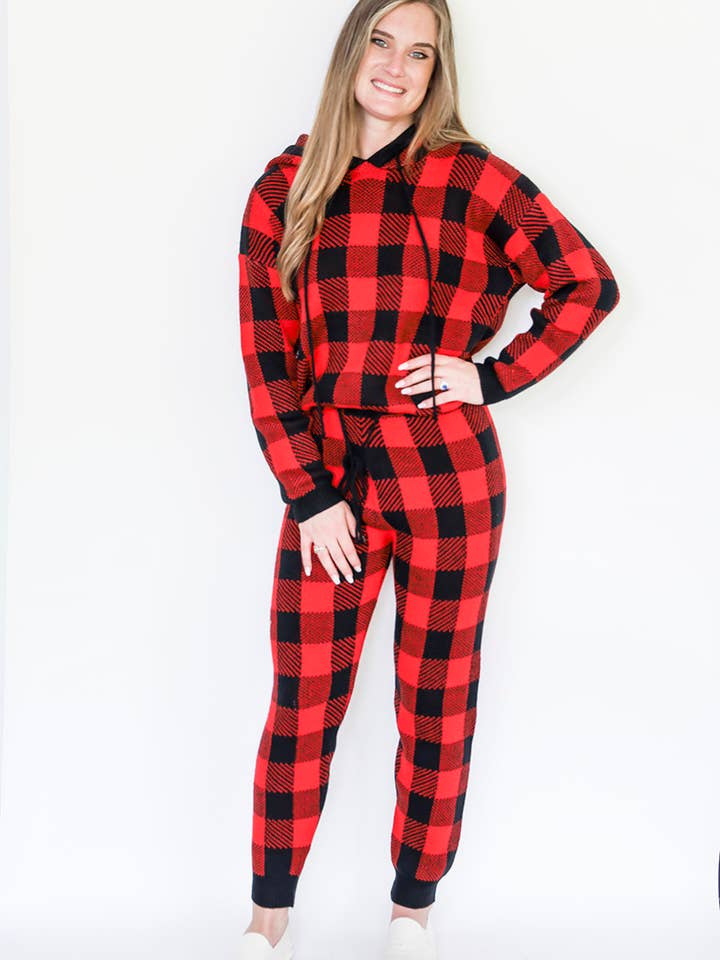 Plaid Red Black LW1054 Eliana Printed Loungewear Set for wholesale on Faire1