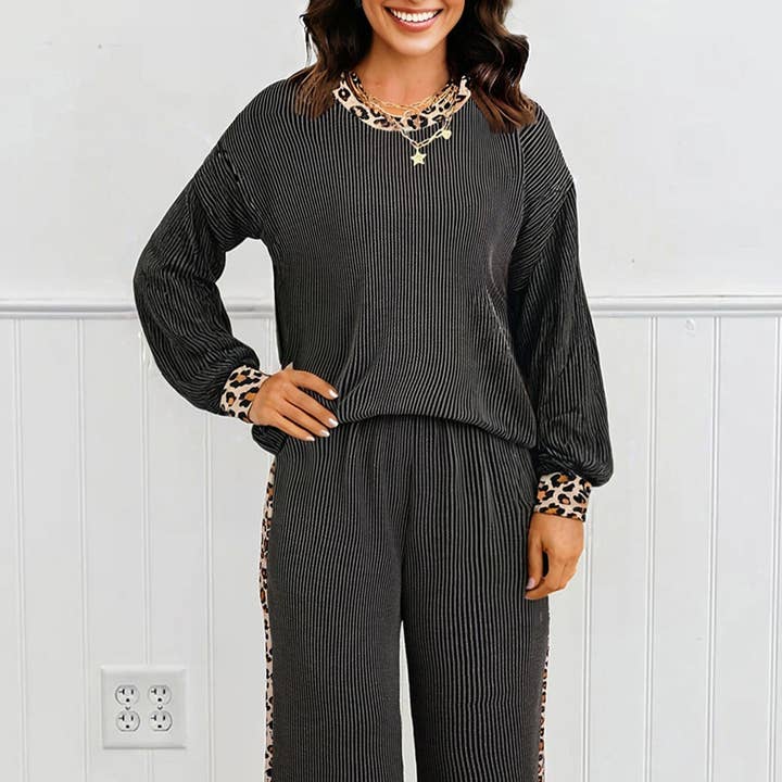 Leopard Corded Knit Top and Pants Set and other Purchase Wholesale leopard lounge set. Free Returns & Net 60 Terms on Faire trending on Faire.