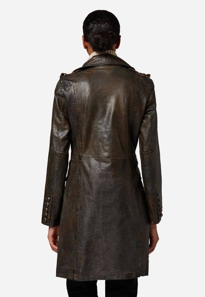 Dark brown vintage Mang-1 Women's Leather Coat - Premium Lamb Leather for wholesale on Faire2