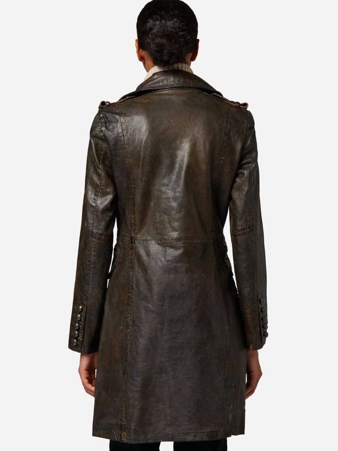 Dark brown vintage Mang-1 Women's Leather Coat - Premium Lamb Leather for wholesale on Faire2