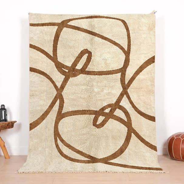 Handmade Moroccan Rug – Abstract Line Art Design-cream&camel for wholesale by woolsouk ( We handle U.S. import procedures for you )
