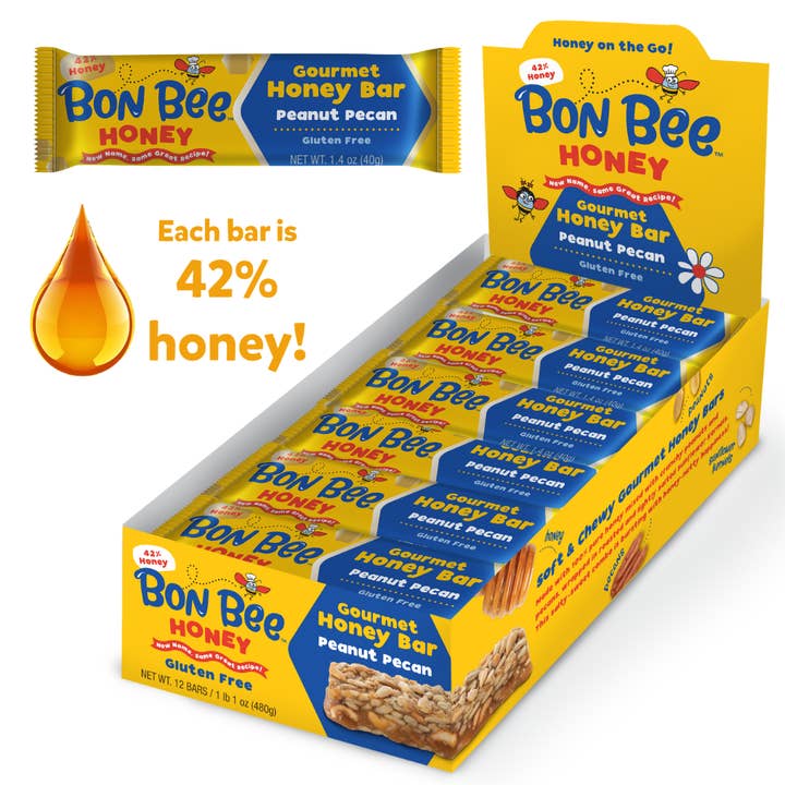 Honey Bunchie, LLC - Wholesale Snack Bar - Bon Bee Gourmet Honey Bar, Peanut Pecan (12 ct)1