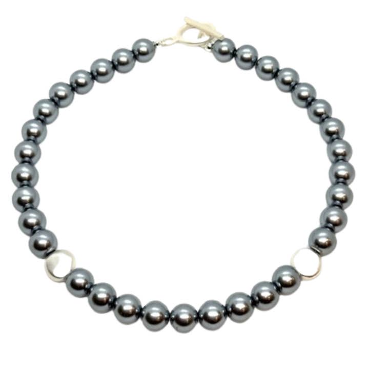 Grey Pearl With Matte Silver Bead Accent Necklace for wholesale by Deborah Grivas Designs