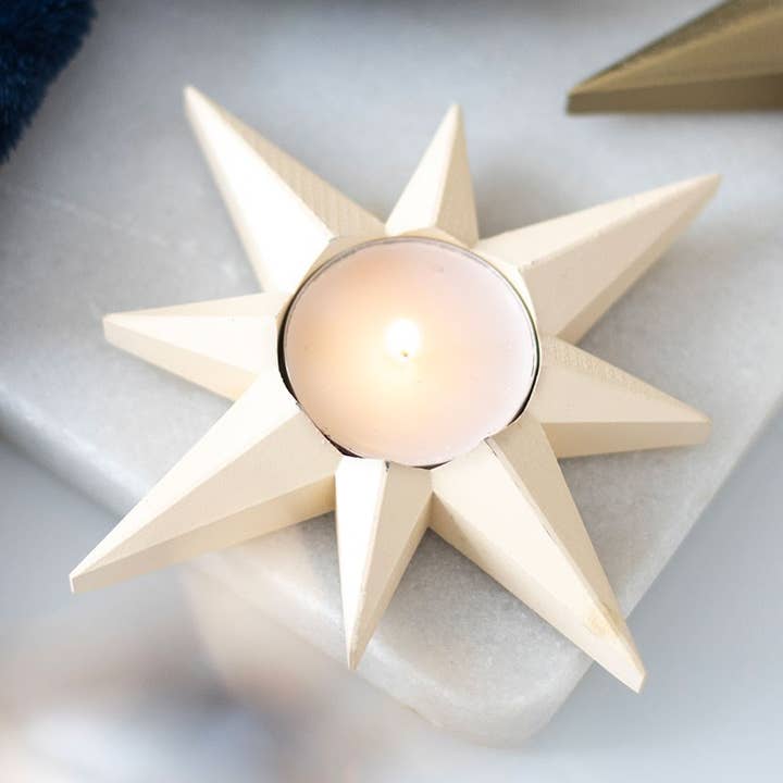 Portavelas de té en forma de estrella de crema para venta al por mayor de Something Different Wholesale