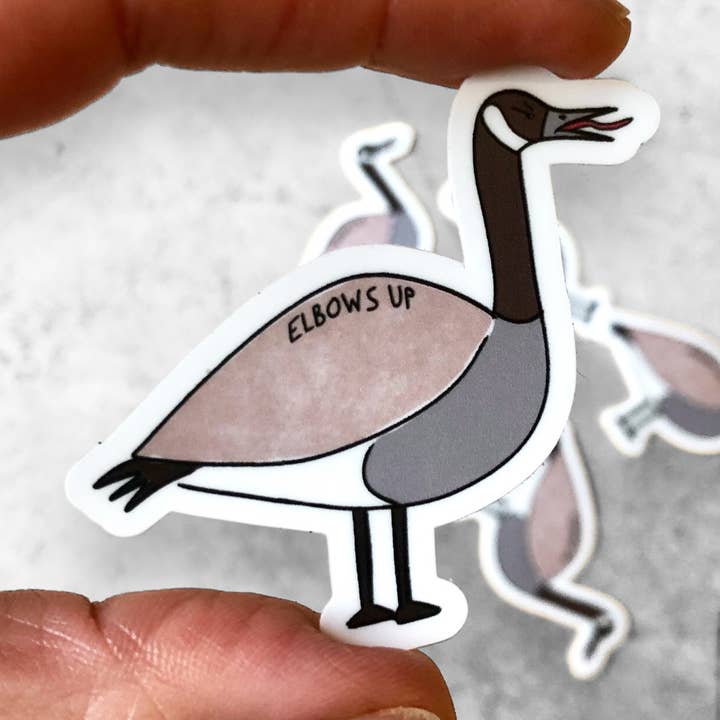 elbows up canada goose vinyl sticker for wholesale by Evil Llama and Friends