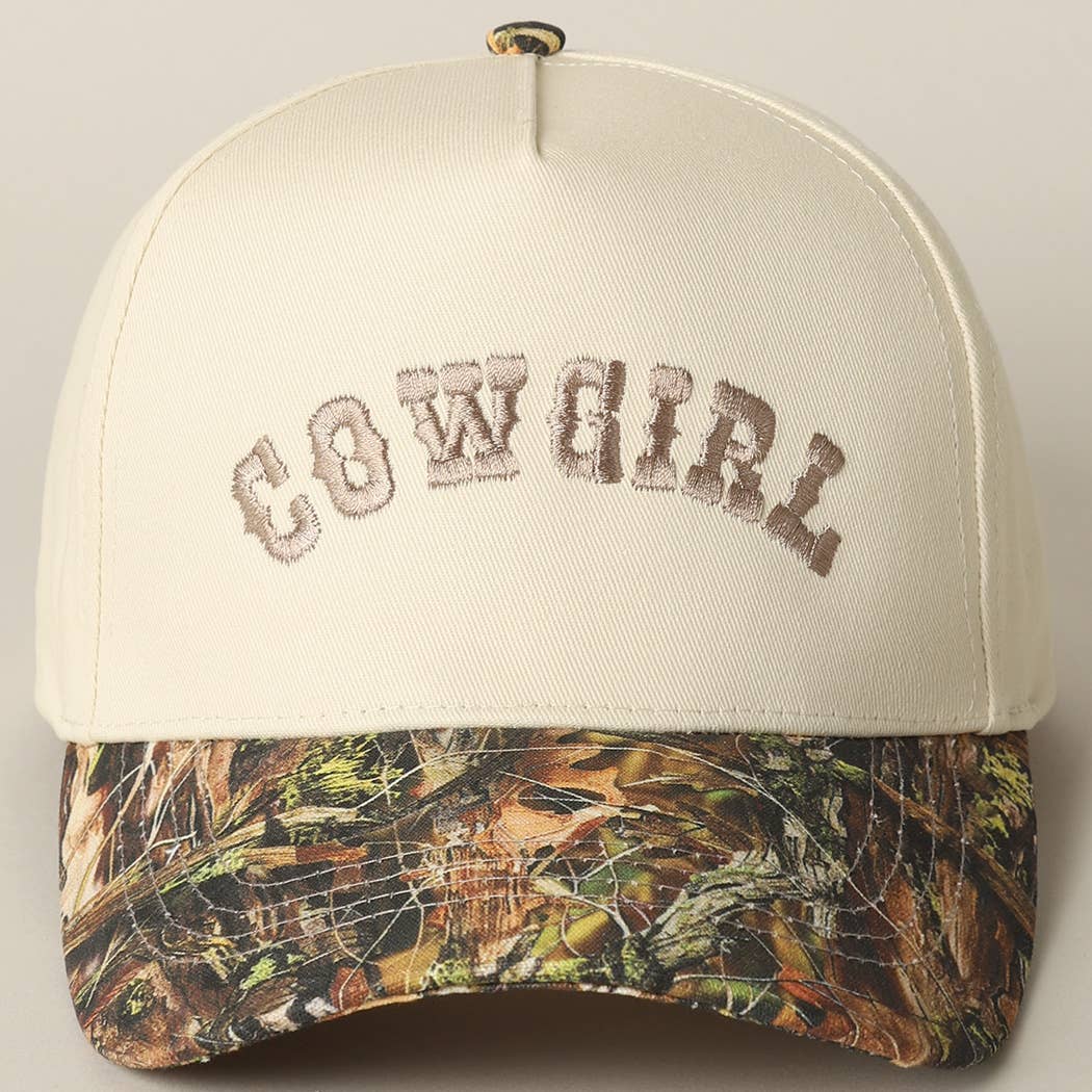 Fashion City - Wholesale Trucker Hat - Unisex - COWGIRL Lettering Embroidery Camo Two-Tone Cap0