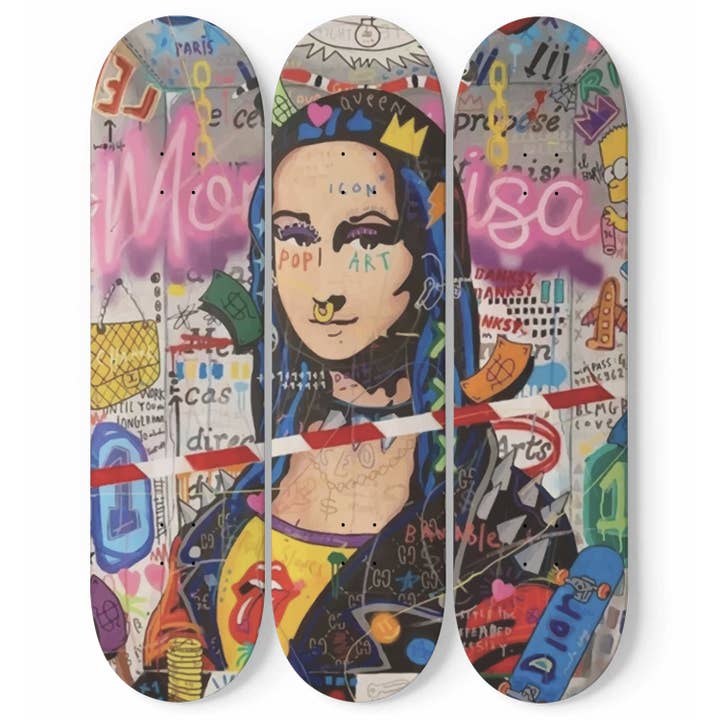 Banksy Mona Lisa - Pop Street Art Graffiti - 3-piece Skateboard Wall Art for wholesale by SkateboardArtsy