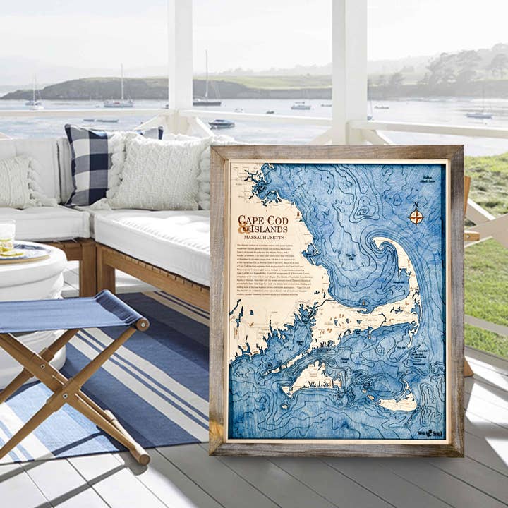 Boston Harbor Nautical 3D houten kaart muurkunst, kustdecor voor wholesale door Sea & Soul Nautical Chart Art