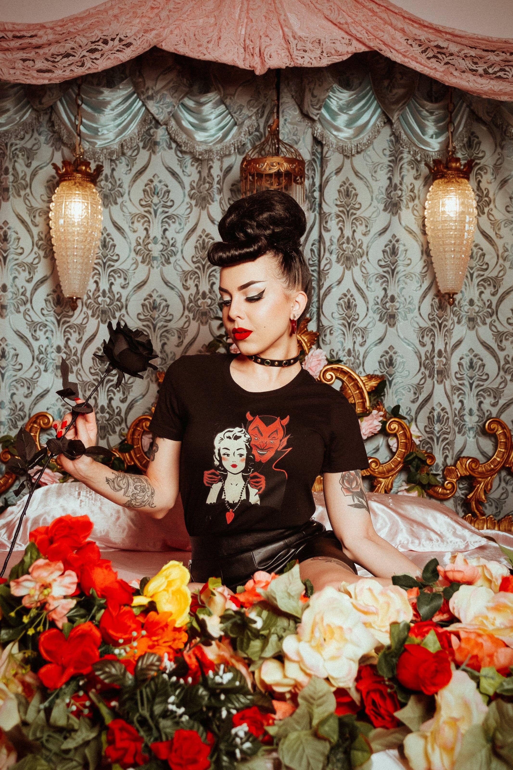 Mischief Made - Wholesale Screen Printed T-Shirt - Women's - Deal with the Devil Fitted Tee in Black2