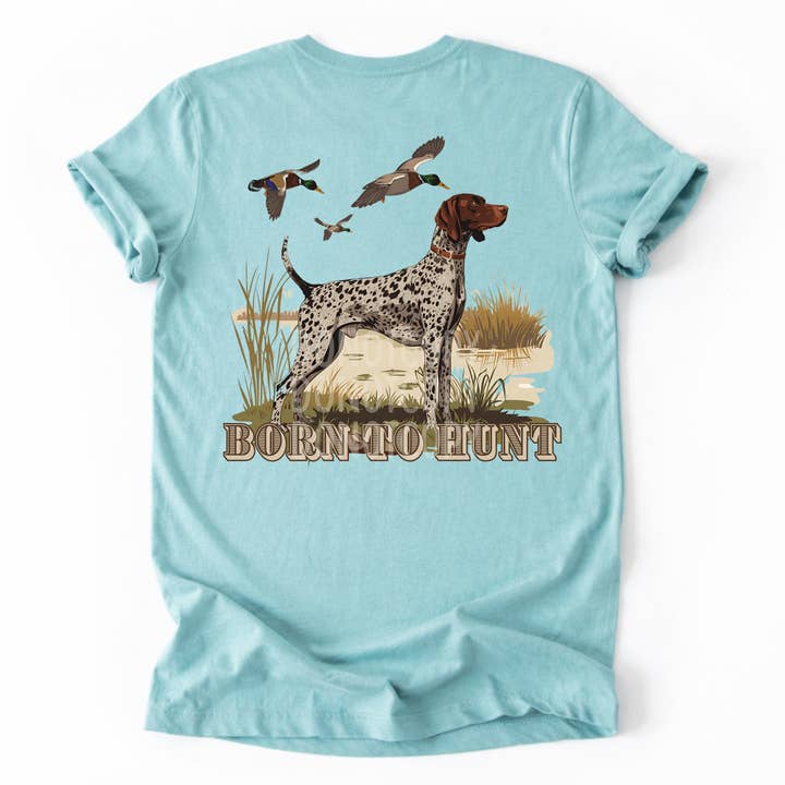 Born To Hunt- GSP Duck Hunting Front/Back Printed Men's Tee for wholesale by Blue Moon Outfitters