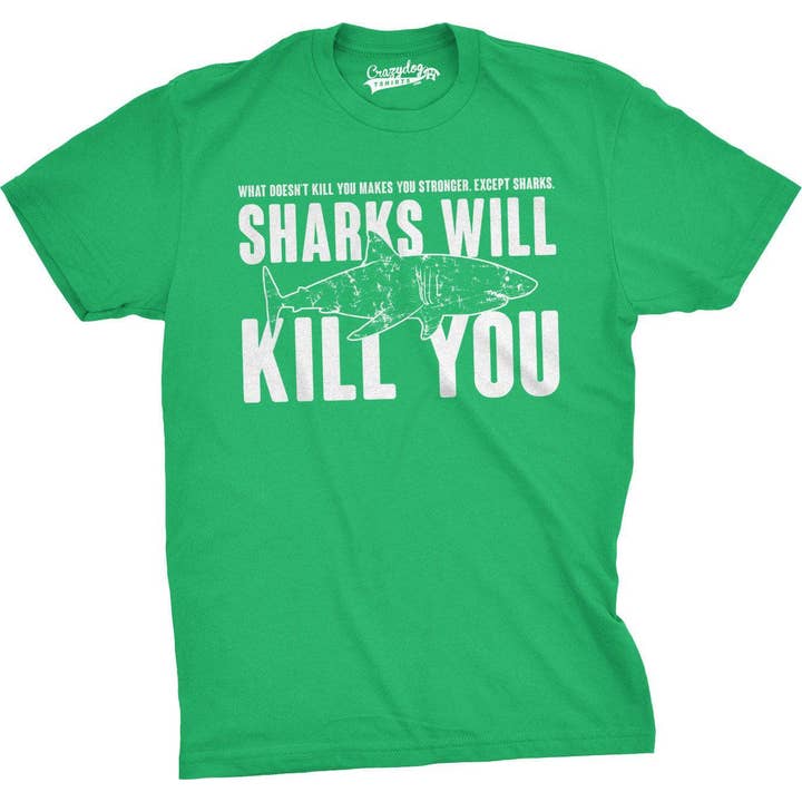 Crazy Dog T-Shirts - Wholesale Shirt - Men's - Sharks Will Kill You Men's Tshirt Shark Week Graphic Tee5