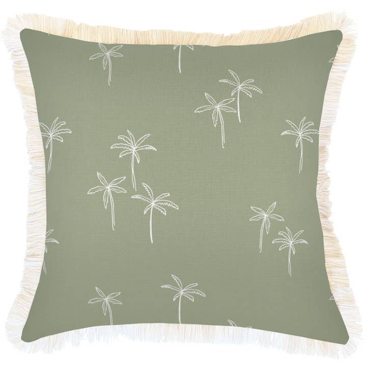 Housse de coussin Coastal Fringe-Palm Cove Sage 45 cm x 45 cm pour la vente par Escape To Paradise