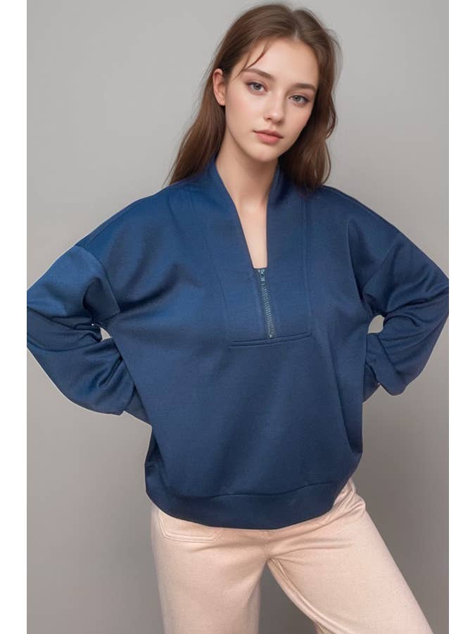 LIME N CHILI - Wholesale Sweatshirt - Women's - 2024 NEW - Scuba Zip Up Loose Long Sleeve Sweatshirt