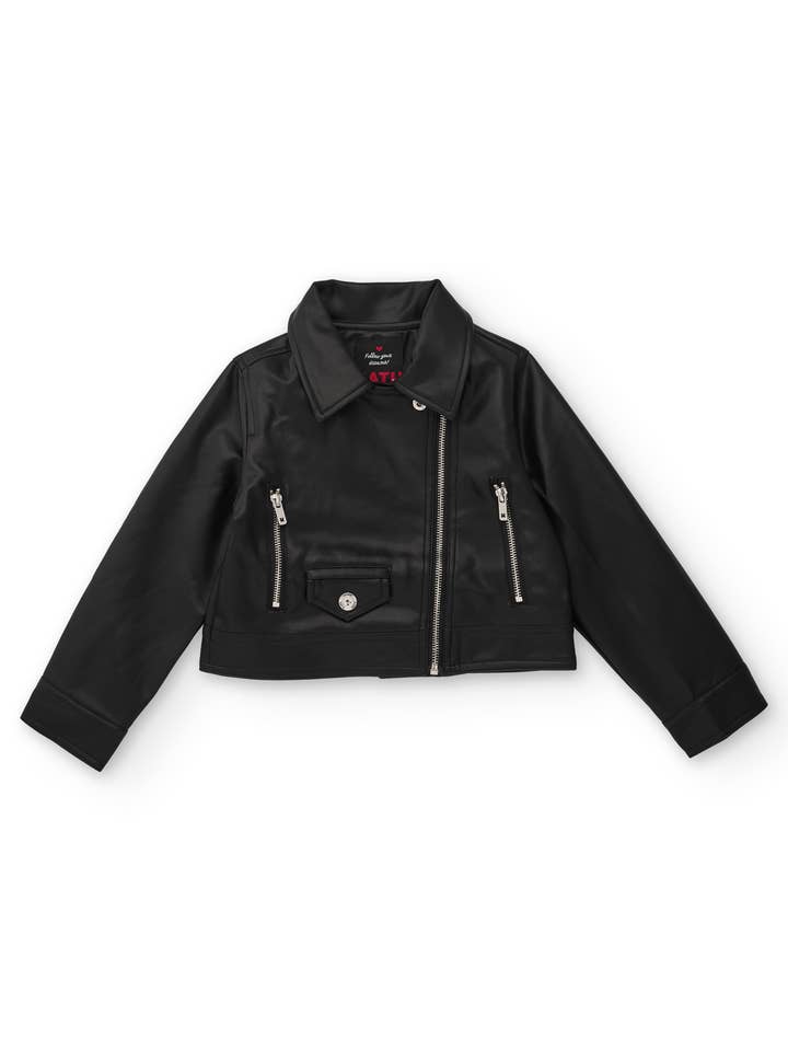 Svart bikerjacka för flickor i konstläder med dragkedjor för wholesale av tuc tuc