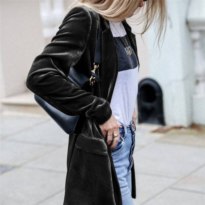 UZ Wholesale Store – Engroshandel Blazer - Dame – Velour lang blazer cardigan