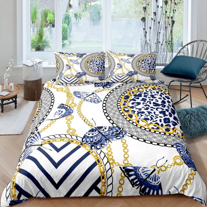Parure de lit de luxe style baroque bleu avec housse de couette, décor victorien, pour la vente par daintyduvet