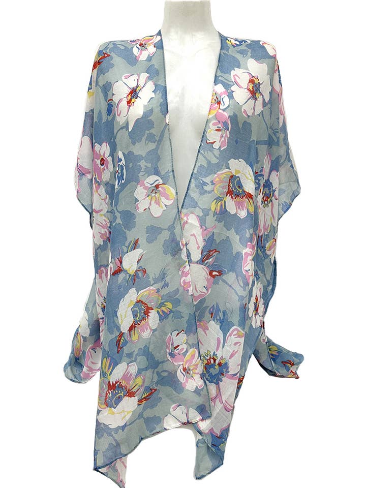 Belle Com'Elle - Wholesale Swim Cover Up - Women's - Flower Design Lightweight Open Beach Poncho/PL24888