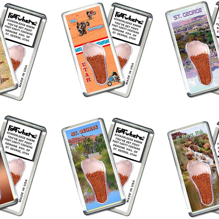 St. George, UT FootWhere® Souvenir Magnet. 72 pieces/6 assorted styles. for wholesale by FootWhere- USA Group, Inc.