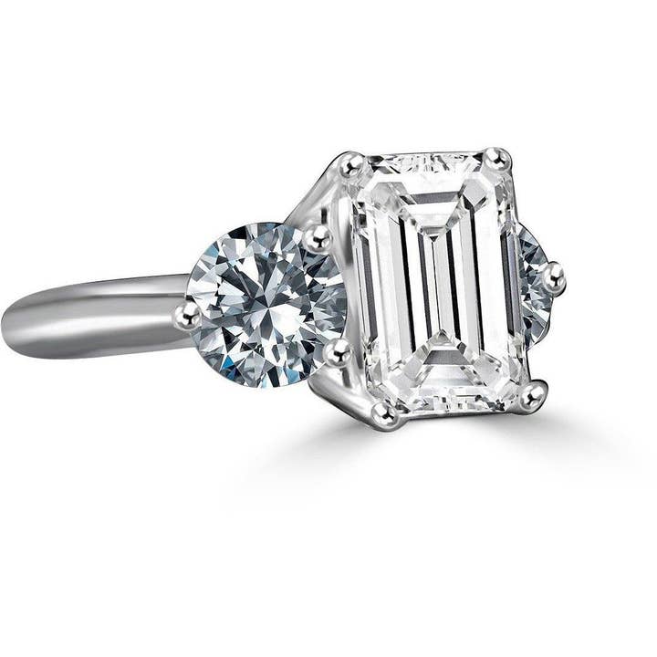 3.5CT Emerald Diamond Veneer three stone Ring. 635R72118EC for wholesale by Diamond Veneer Travel Jewelry