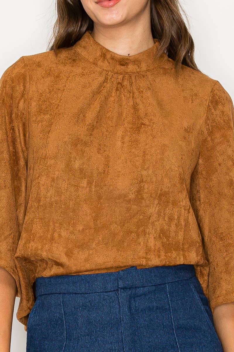 LoveWednesday - Wholesale Blouse - Women's - Bell sleeve camel suede top  - LWT1802 15