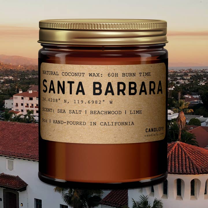 Vela perfumada en tarro ámbar de Santa Bárbara, California para venta al por mayor de Candlefy
