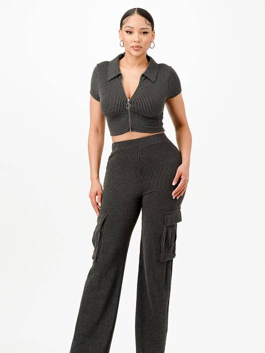 A2568-Conjunto de Top y Pantalones de Canalé Rizado (Copia) para venta al por mayor de April Moon