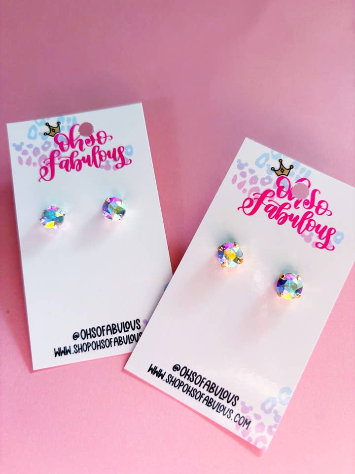 Crystal AB 8mm Stud Earrings for wholesale by Oh So Fabulous