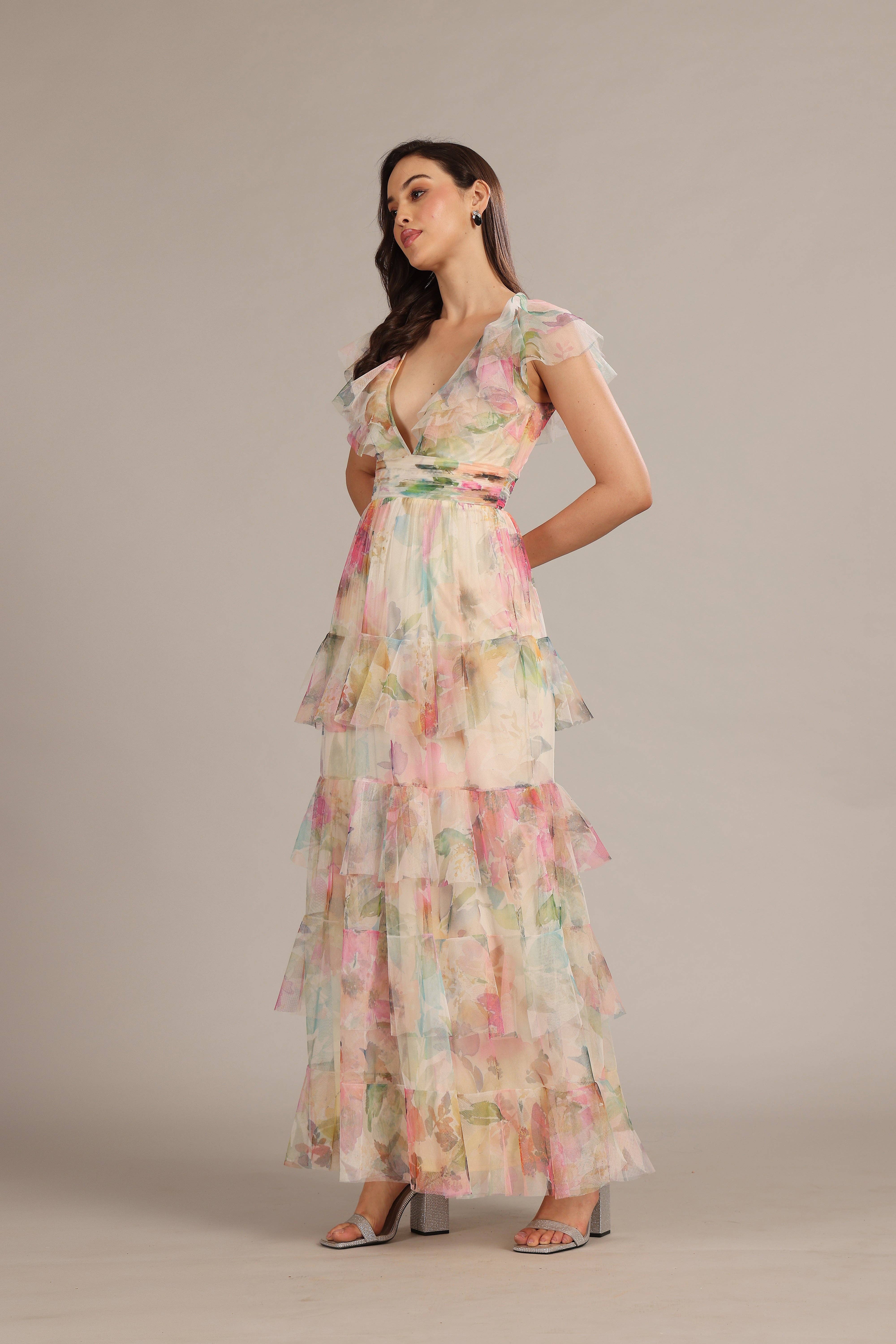 Olympia Maxi Dress in Cream Pink Floral for wholesale on Faire3