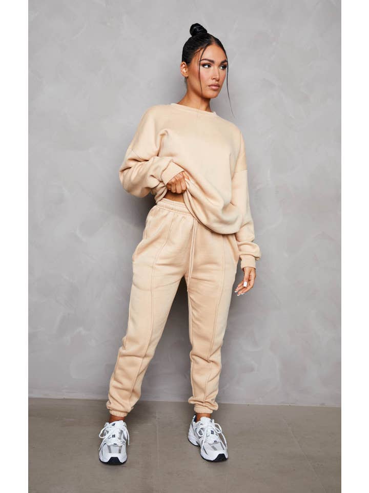 Femme Luxe – wholesale Lounge set – Women's – Nude Oversized Sweatshirt & Front Seam Joggers Loungewear Set - Seville