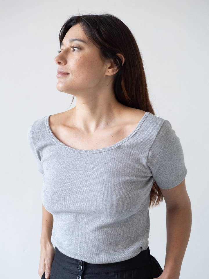 Brooke Gray short sleeve boat neck t-shirt para venta al por mayor de Tiralahilacha