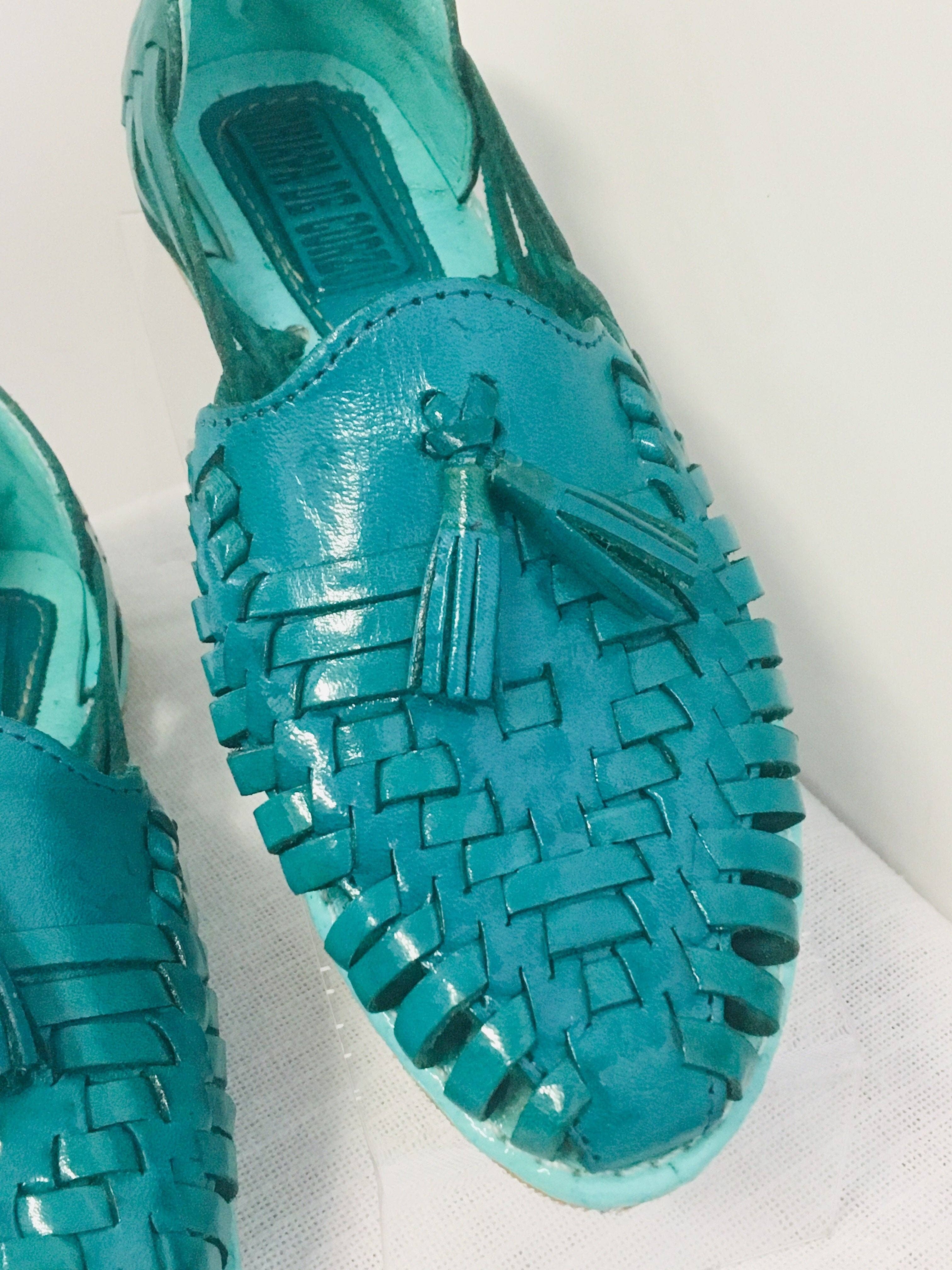 Cielito Lindo - Wholesale Sandals - Women's - Mexican Handmade Leather Sandals Turquoise with tassels1