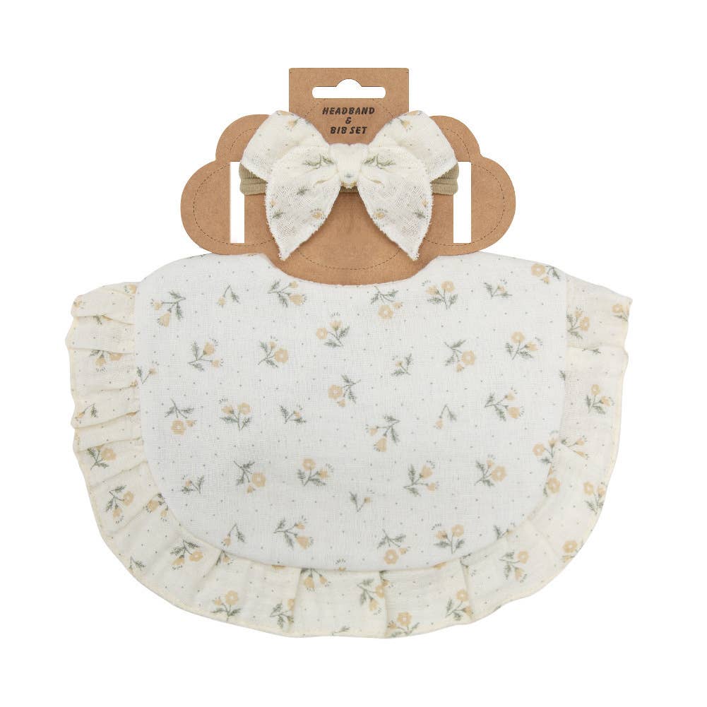 Little Trendy - Vente Bavoir - bébés - Ensembles de bavoirs et de bandeaux en dentelle à volants en coton floral pour bébé3
