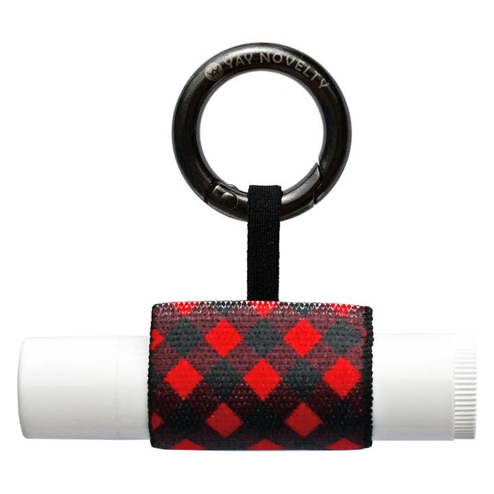 Stylish Lip Balm Holder Keychain-Modern Buffalo Plaid for wholesale by YAY NOVELTY