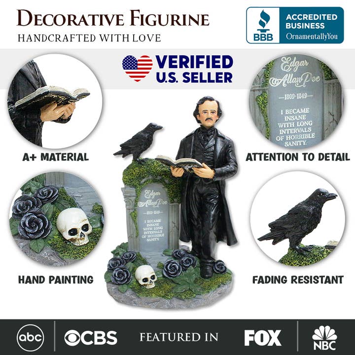 OrnamentallyYou - Wholesale Decorative Figurine - Edgar Allan Poe Handpainted 9" Figurine, Horror Home Statue 1