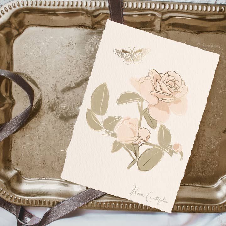 Botanical Butterfly Rose - Mini impressão artística em folha por atacado de Vignetterie
