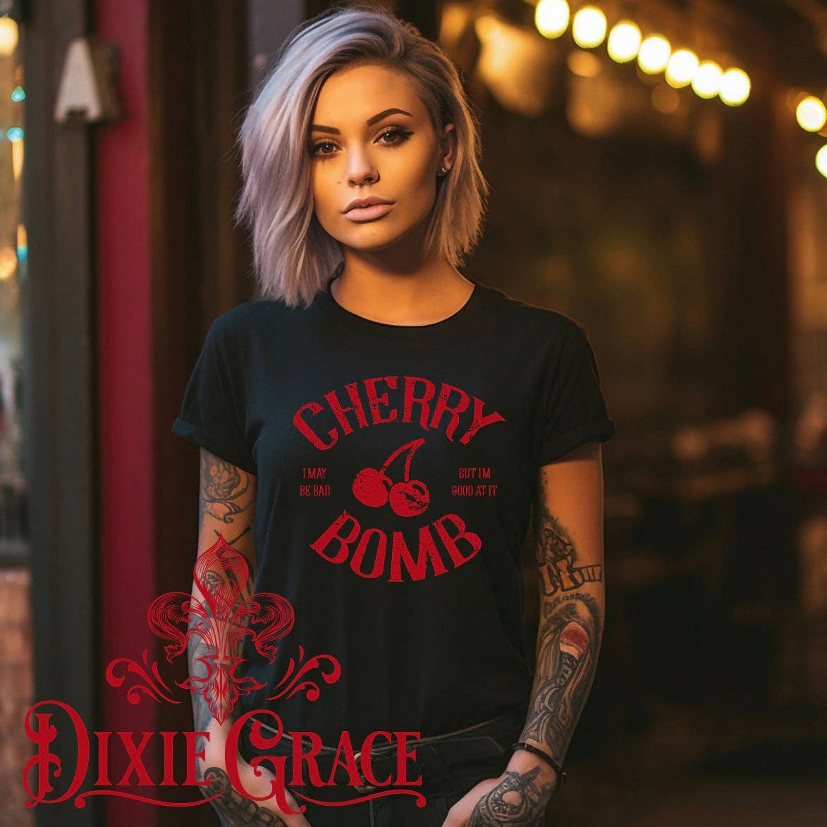 Dixie Grace - Wholesale Screen Printed T-Shirt - Women's - Cherry Bomb - Graphic Tee1
