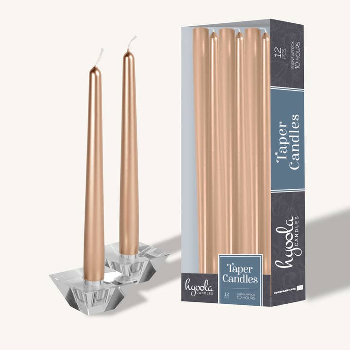 Velas cónicas de cobre metálico, 12 pulgadas, paquete de 12 para venta al por mayor de Hyoola Candles