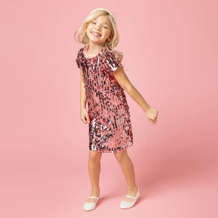 Holly Hastie London – Engroshandel Kjole - Børn – Coco Paillet Piger Fest Kjole, Blush Pink