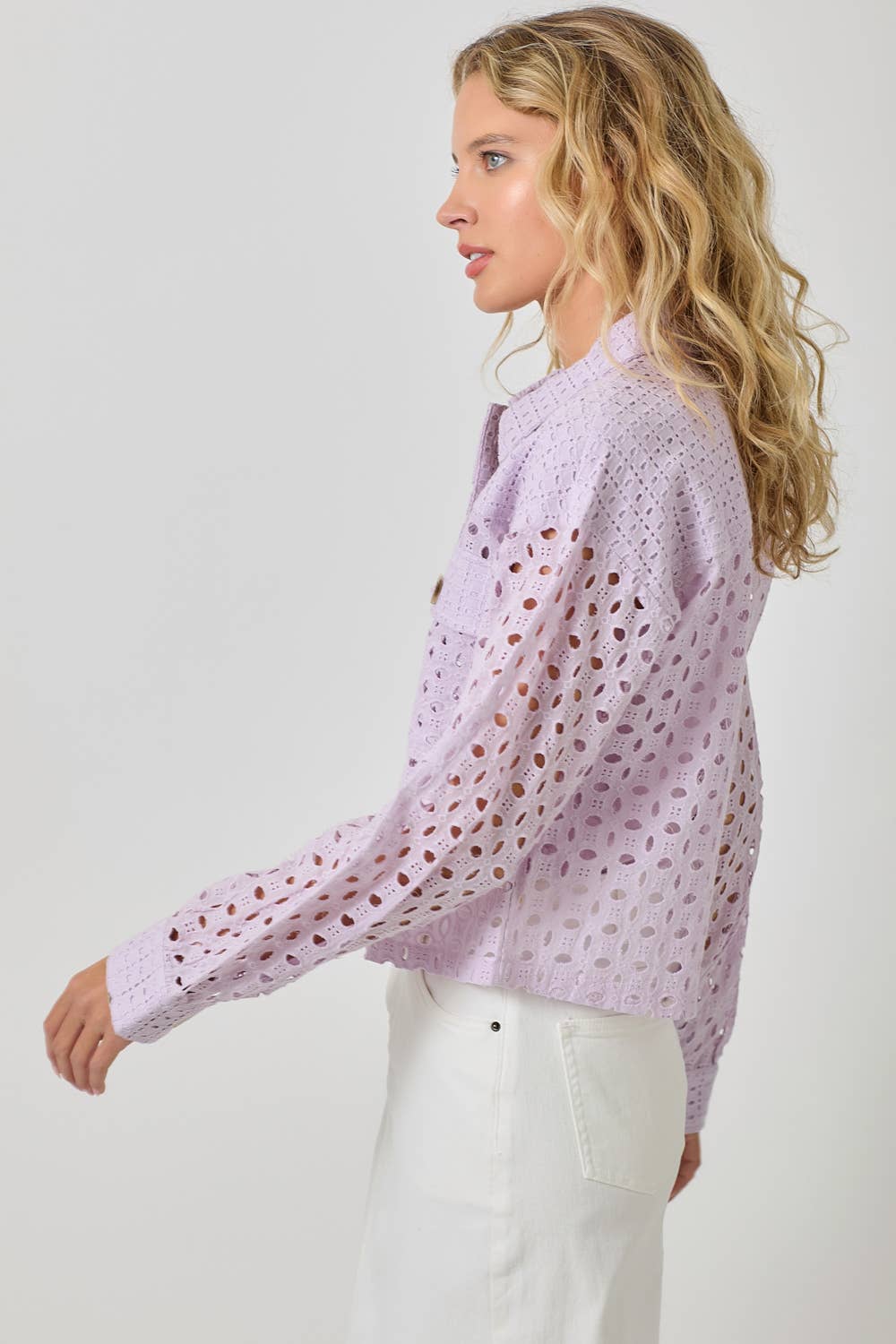 Mystree - Wholesale Jacket - Women's - 61096 Button Down Mixed Eyelet Jacket 20