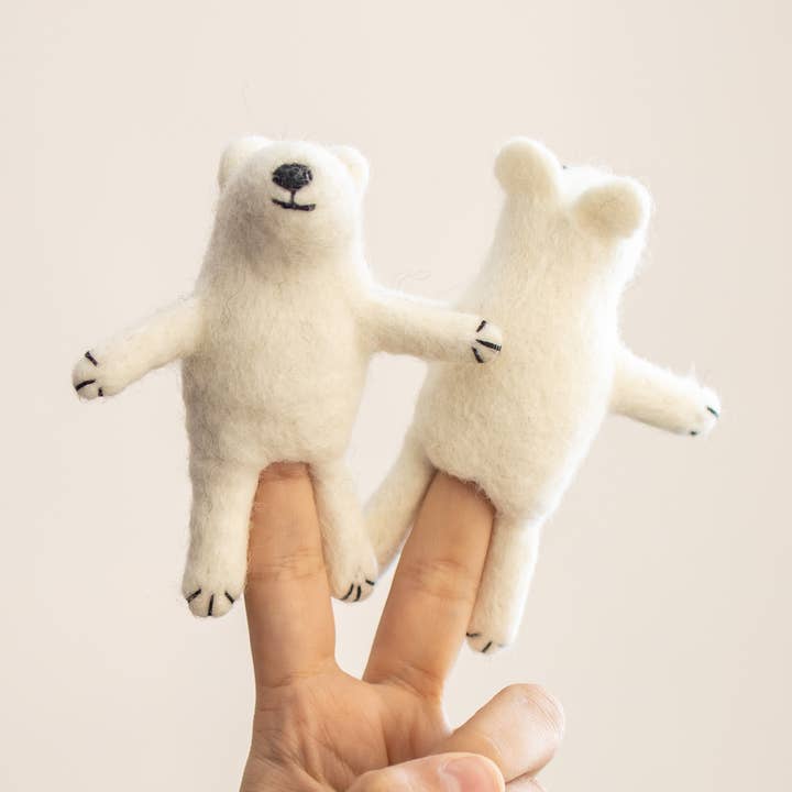 Polar Bear Finger Puppet, Handmade, Needle Felted, 100% Wool for wholesale by Everest Pet Supply & Gifts